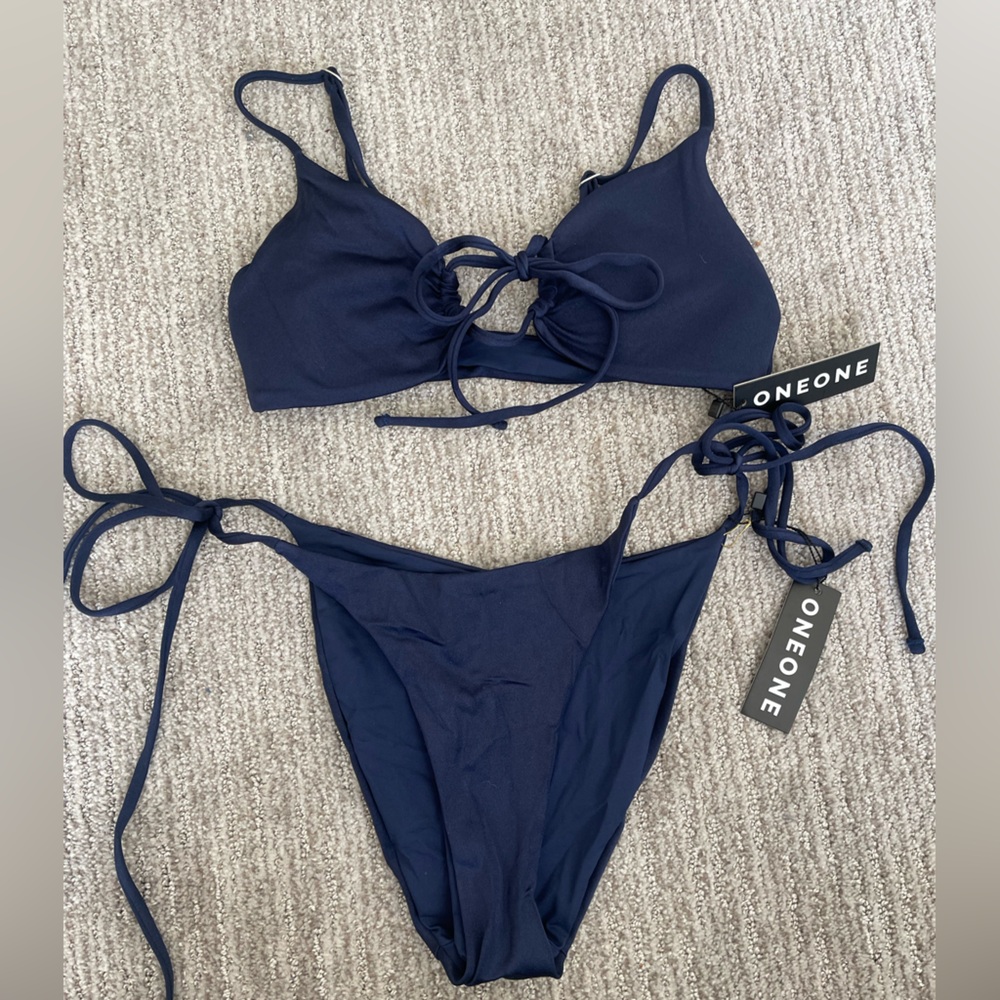 ONEONE Navy Lace-Up Bralette Bikini Set - Women - Picture 2 of 2
